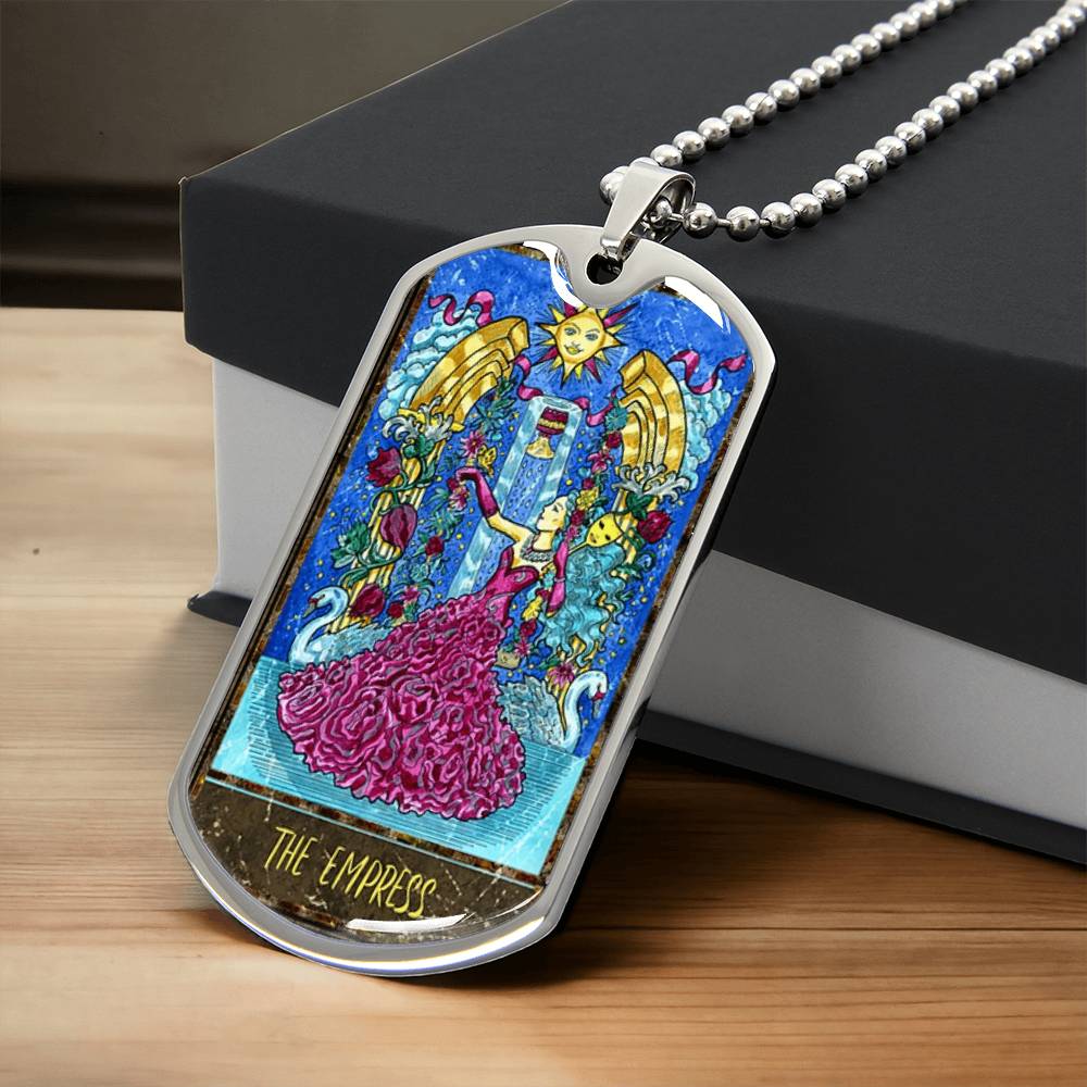 Tarot Card Necklace. Silver Or Gold. For Wiccans, Astrology, Zodiac, Spiritual, Best Friend. Boho. The Empress Card - Army Tag Necklace, Dog Tag