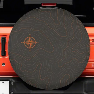 Topographic Map Compass Spare Tire Cover, Adventure Explorer Design, Outdoor Camping Hiking Travel Theme Spare Tire Cover