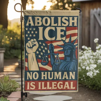 Retro Abolish Ice No Human Is Illegal Garden Flag Vertical Garden Flag