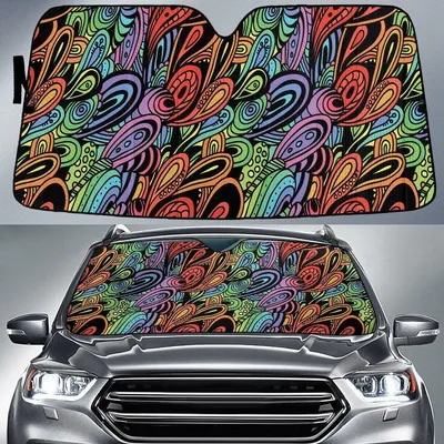 Colorful Peacock Feather Paisley Texture Dot Theme Car Sun Shades Cover Auto Windshield PrintSyde