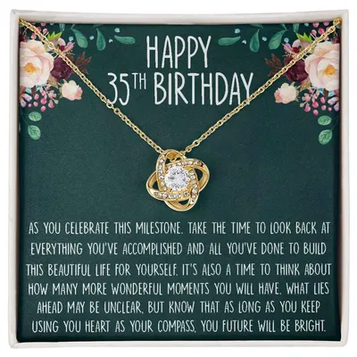 35th Birthday Gift Necklace, Cute Birthday Gift, Jewelry Gift for Her, 35 Years Old Gift, Love Knot Necklace, Custom Gift Card