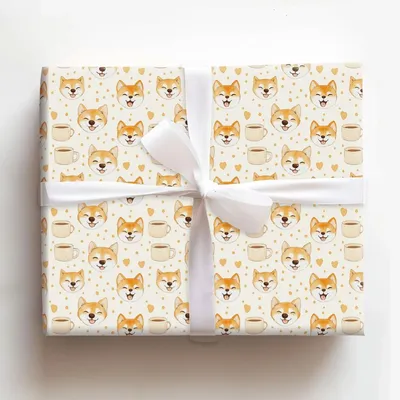 Coffee Day with the Shiba Inu - Gift Wrap for Christmas, Holidays Wrapping Paper, Christmas Wrapping Paper