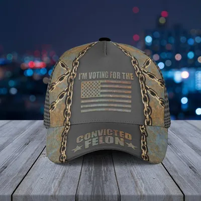 Convicted Felon Baseball Cap – I'M Voting For The Flag, Rust Chain Texture, Political Statement Hat Baseball Cap