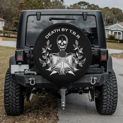 Skeleton Reading Book Spare Tire Cover, Death By Tbr Wheel Protector, Bookworm Goth Design Waterproof Vinyl, Universal Spare Tire Cover