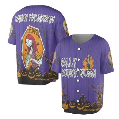 Baseball Jersey, The Nightmare Before Christmas Sally Scream Queen Graphic, Halloween Movie Baseball Jersey