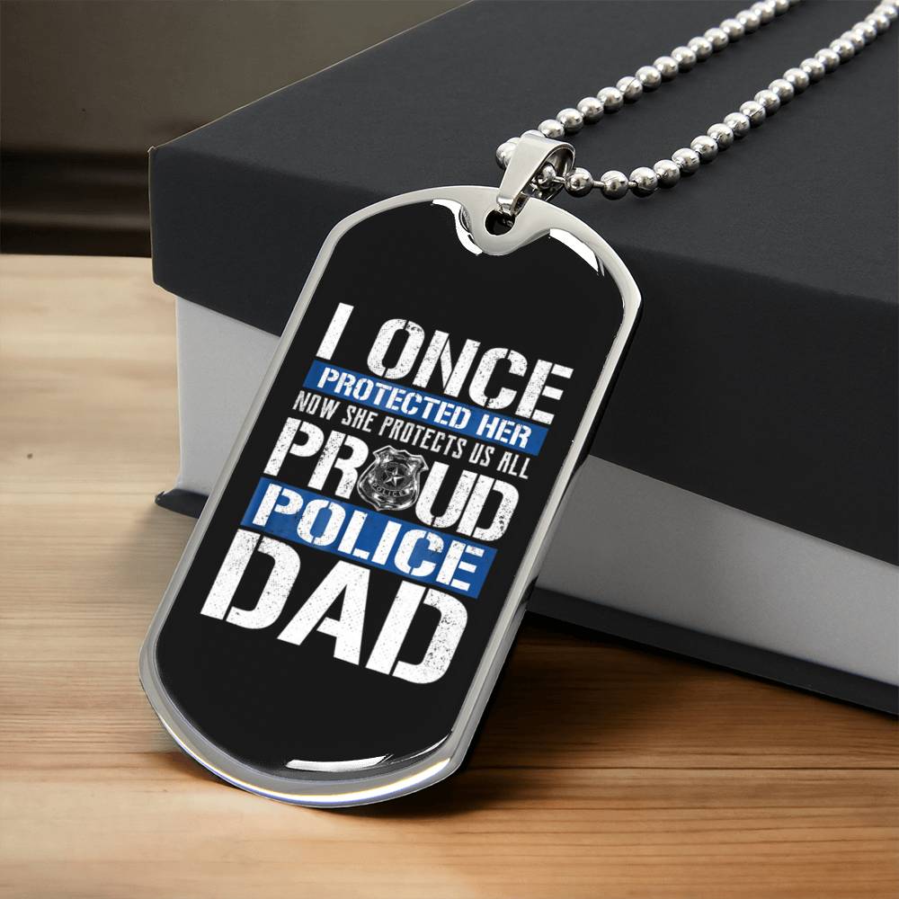She Protects Us All - Proud Police Dad Pendant - Army Tag Necklace, Dog Tag