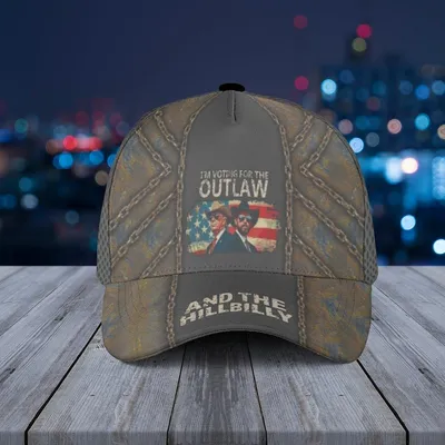 Baseball Cap Outlaw Hillbilly Vintage Print  Distressed Metal Chain Mesh Hat Baseball Cap