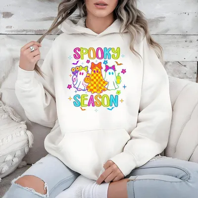 Neon Halloween Ghost Hoodie – Spooky Season Boo Graphic Pullover