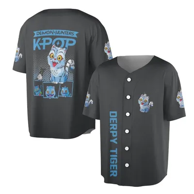 Demon Hunters K-Pop Baseball Jersey, Derpy Tiger Funny Anime Merch, Korean Pop Culture Apparel, Us Gift Baseball Jersey
