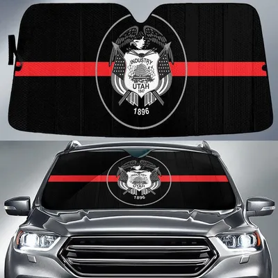 Utah Flag Thin Red Line Printed Car Sun Shades Cover Auto Windshield PrintSyde