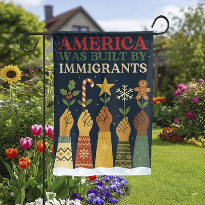 Garden Flag, America Built By Immigrants, Diverse Hands Christmas Items, Inclusive Holiday Yard Banner, Equity Winter Decor Vertical Garden Flag