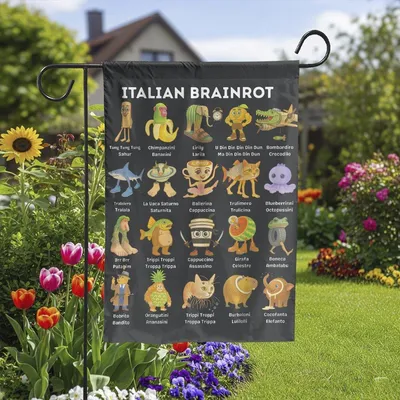 Funny Italian Brainrot Garden Flag , Meme Character Yard Decoration Vertical Garden Flag