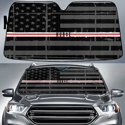 Nurse Thin Red Fire Line American Flag Printed Car Sun Shade Cover Auto Windshield PrintSyde