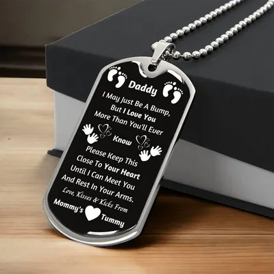 Gift For New Dad - Birthday Gift - Bump Gift - New Dad Gift From Mommy's Tummy - New Dad Gift From Wife - Daddy Gift From Unborn - Army Tag Necklace, Dog Tag