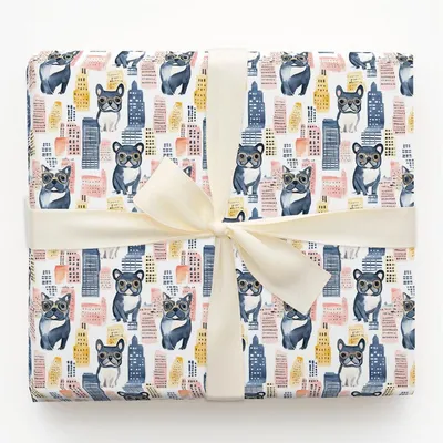 City with the Frenchies - Gift Wrap for Christmas, Holidays Wrapping Paper, Christmas Wrapping Paper