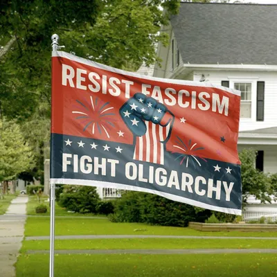 Horizontal House Flag Resist Fascism Fight Oligarchy - Political Fist Power Statement Banner Horizontal House Flag