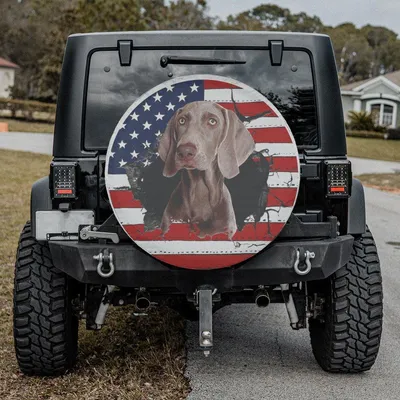 Weimaraner Dog Spare Tire Cover American Flag Tire Wrap Dog Lover Car Tire Wrap Dog Lover Spare Tire Cover