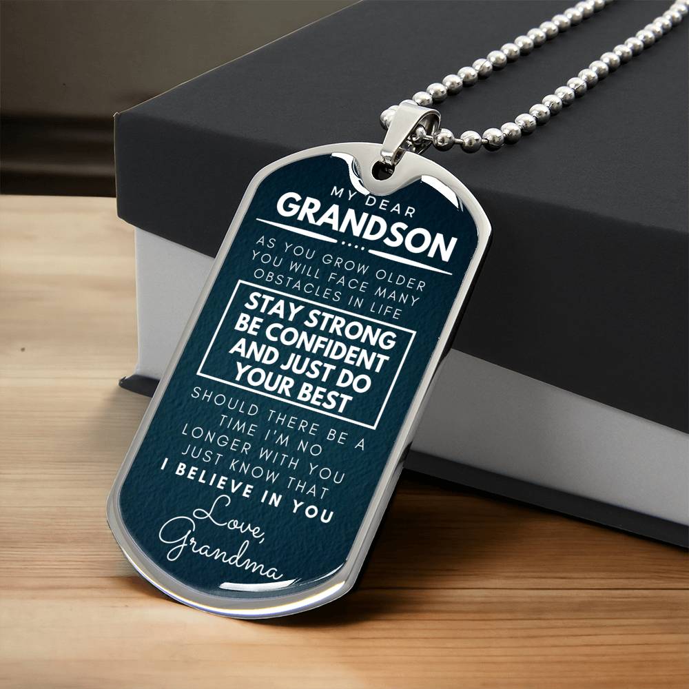 Grandson Pendant - Army Tag Necklace, Dog Tag