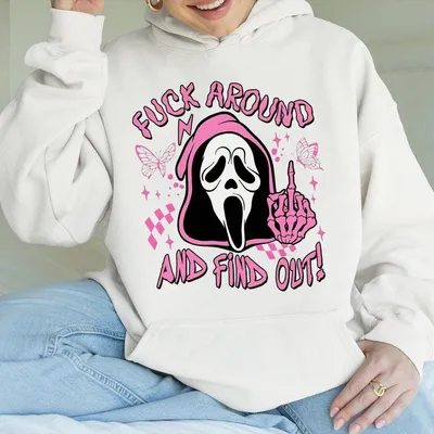 Halloween Graphic Hoodie For Women Ghost Face Pink Print,Streetwear Hoodie,Spooky Horror