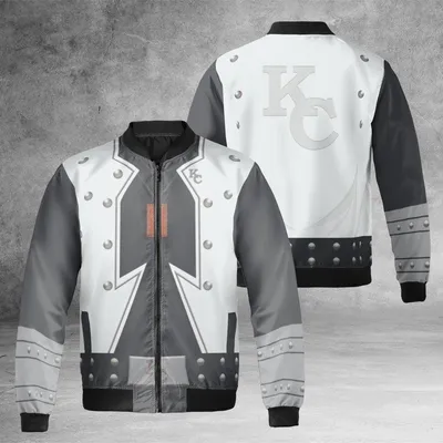 Kc Studded Windproof Bomber Jacket, Black White Leather Style, Retro Rock Streetwear Design Bomber Jacket
