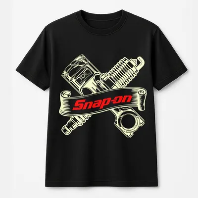 Snap On Tools T-Shirt, Bold Piston And Spark Plug Graphic With Vintage Snap-On Banner, Brand Snap On , Mechanic Pride , Garage Wear