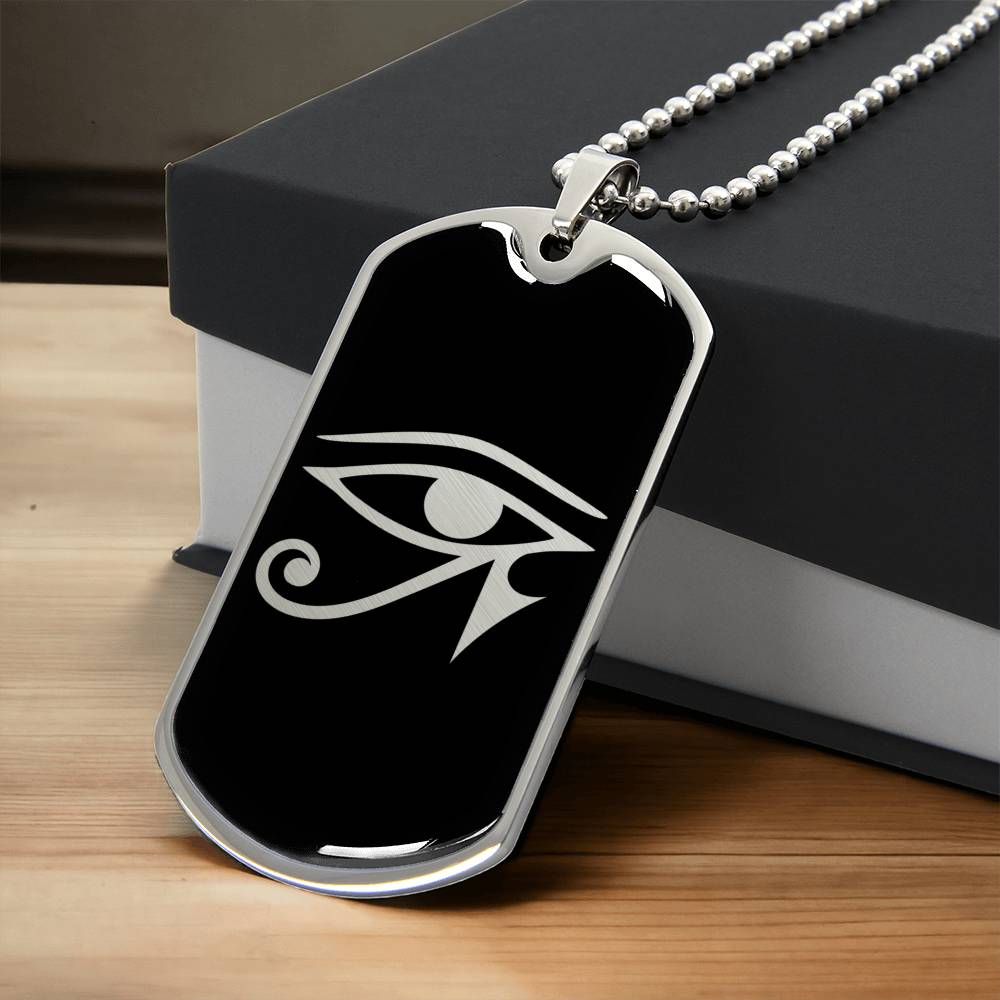 Black Eye Of Ra – Dog Tag Necklace - Egyptian Mythology - Army Tag Necklace, Dog Tag