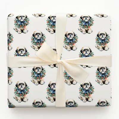 Ring Around the Shitzu - Gift Wrap for Christmas, Holidays Wrapping Paper, Christmas Wrapping Paper