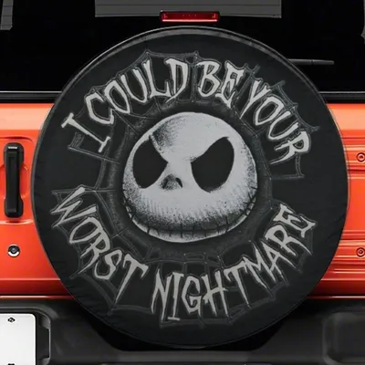 Spooky Skull Face Spare Tire Cover, Full Color Print, Waterproof Vinyl, Universal Fit For Truck , Backup Camera Hole Option, Halloween Theme Spare Tire Cover