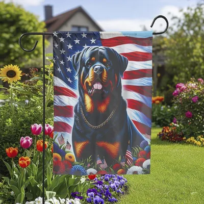 Vertical Garden - Patriotic Rottweiler Dog American Flag, Rottweiler Dog Flowers Flag Double-Sided Vertical Garden Flag