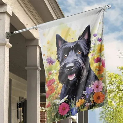 Black Dog Vertical House Flag Colorful Flower Garden Spring Outdoor Decor Vertical House Flag