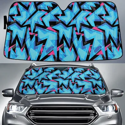 Blue Tone Grunge Graffiti Geometric Shapes All Over Print Car Sun Shades Cover Auto Windshield PrintSyde