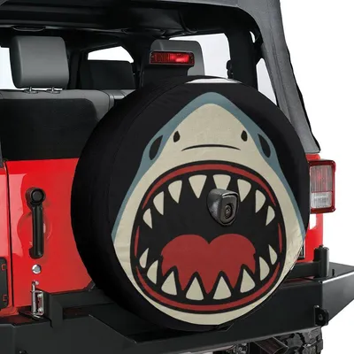 Shark Mouth Spare Tire Cover, Funny Open Jaws Design, Ocean Predator Art, Bold Marine Style For Beach Lovers, Backup Camera Ready Spare Tire Cover