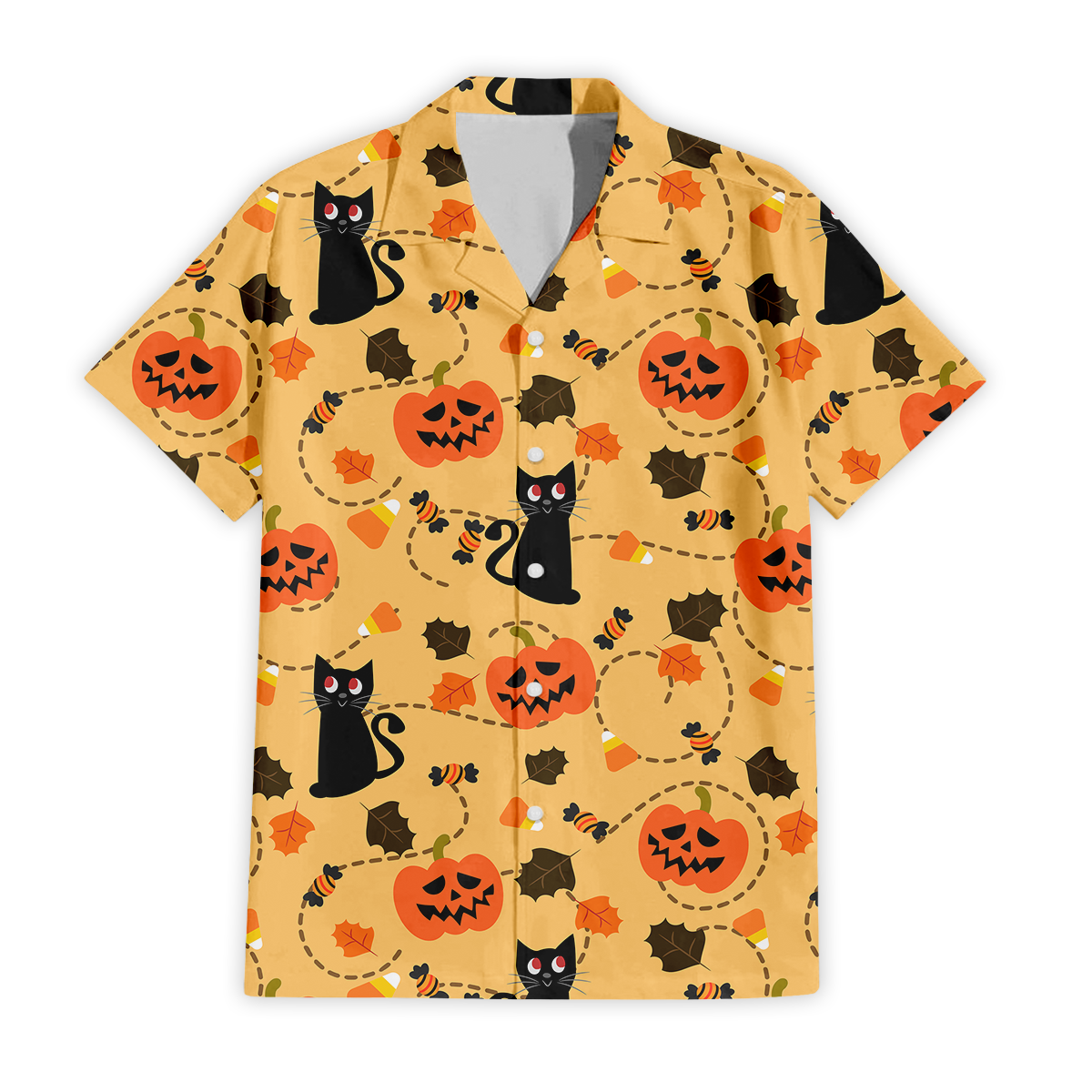 Halloween Hawaiian Shirt – Pumpkin and Black Cat Aloha Top