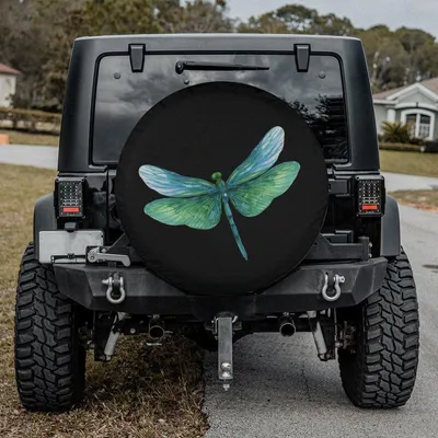 Spare Tire Cover, Blue And Green Dragonfly Tire Cover For A Jeep, Backup Camera Tire Cover, Dragonfly Car Accessories, Green Tire Cover Spare Tire Cover