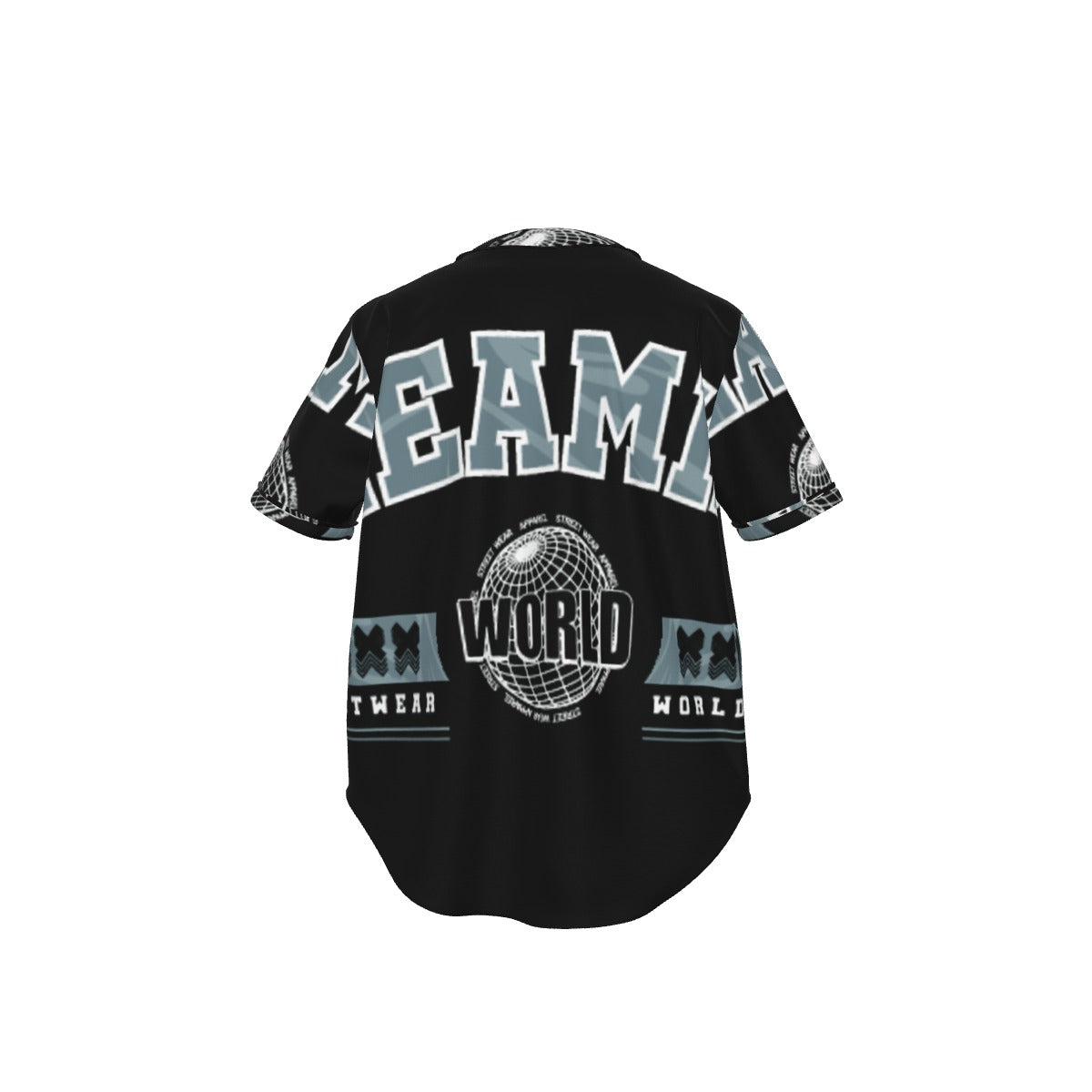 Team World Graphic Shirt – Black with Globe Print Baseball Jersey