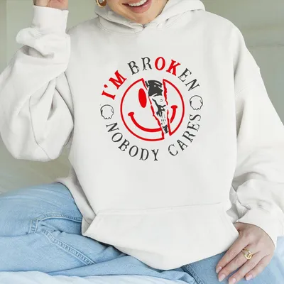 I'M Broken Nobody Cares Hoodie, Broken Emoji & Skull Hoodie, Menswear, Casual Streetwear, Unisex Hoodie