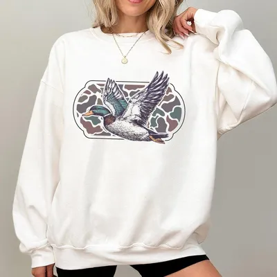 Camo Flying Mallard Bird Vintage Sweatshirt Sweatshirt Sweatshirt Womenswear Day Love Polyester Tops Casual Graphic Unisex