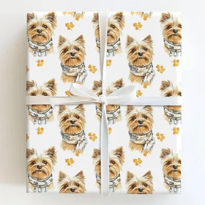 Bundle Up with the Yorkie - Gift Wrap for Christmas, Holidays Wrapping Paper, Christmas Wrapping Paper