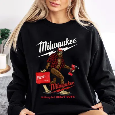 Milwaukee Tools Bigfoot With Drilling Machine 2 Sided Unisex Sweatshirt, Halloween Character Graphic Cotton Unisex Sweatshirt, Gift For Men And Women