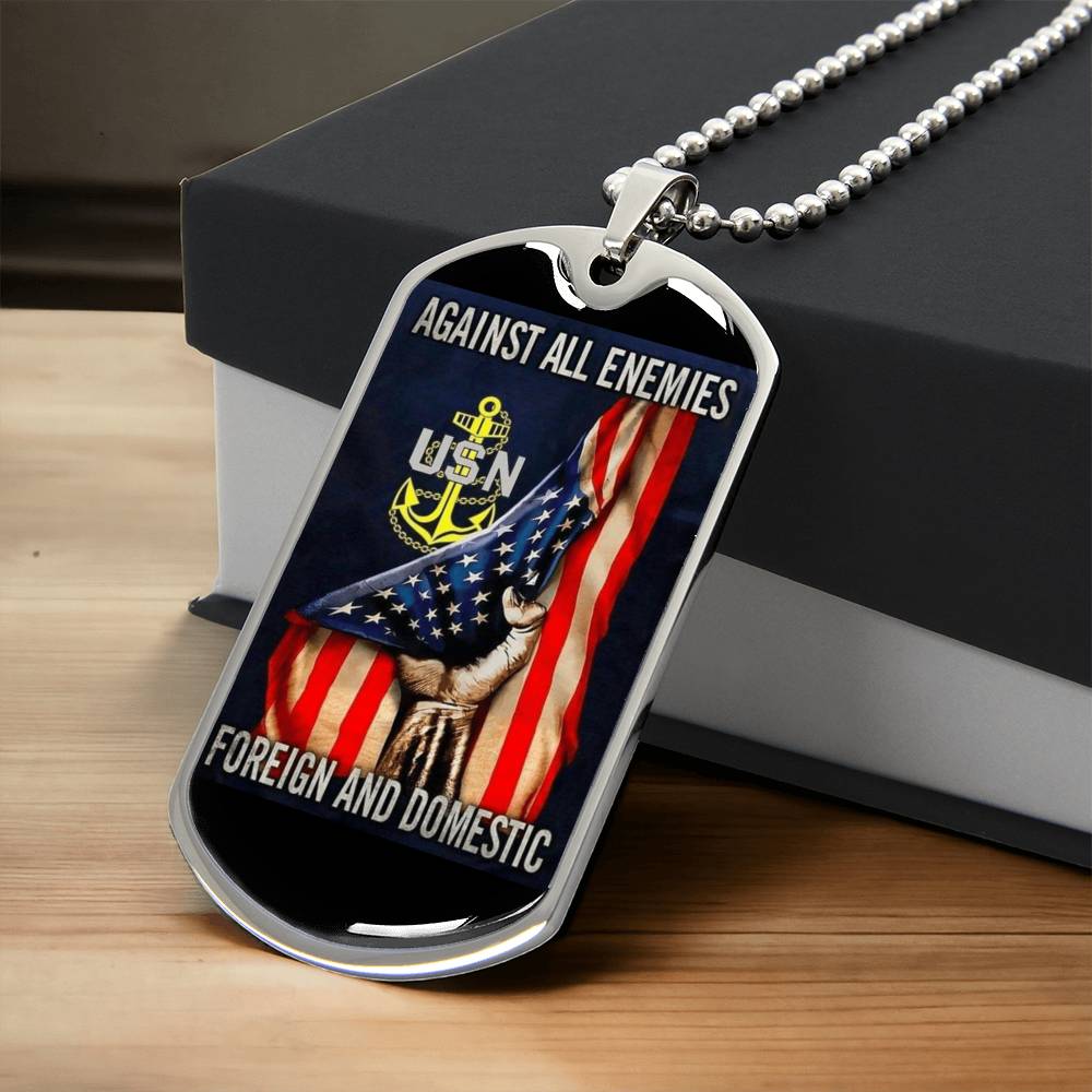 Against All Enemies Dog Tag - Army Tag Necklace, Dog Tag