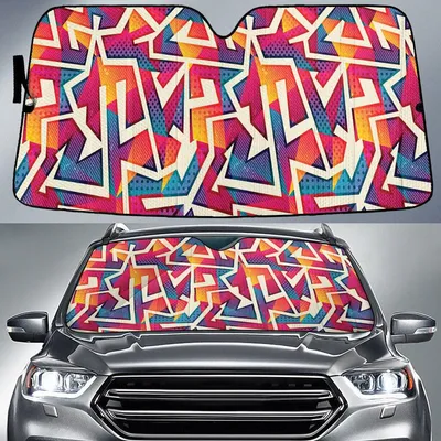 Orange Ombre Grunge Graffiti Geometric Shapes All Over Print Car Sun Shades Cover Auto Windshield PrintSyde