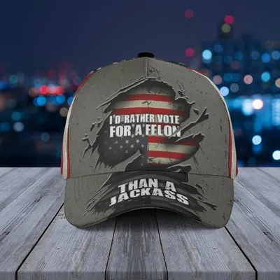 Torn Flag Political Baseball Cap – I'D Rather Vote For A Felon Than A Jackass, Patriotic Statement Hat Baseball Cap
