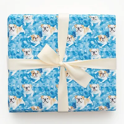 Pool Day with the Bulldogs - Gift Wrap for Christmas, Holidays Wrapping Paper, Christmas Wrapping Paper