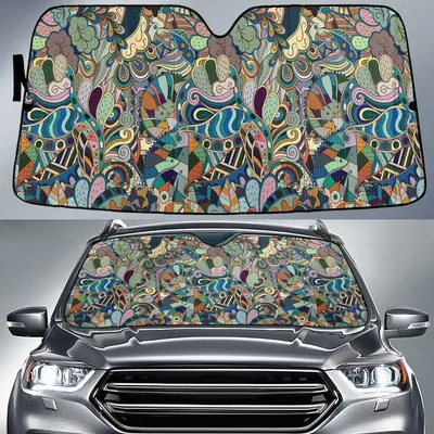 Cool Tone Colors Mirrored Flowers Paisley Texture Dot Theme Car Sun Shades Cover Auto Windshield PrintSyde