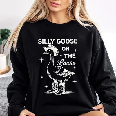 Silly Goose On The Loose Sweatshirt Funny Meme Sweatshirt For Men Women Trendy Gift Animal Humor Graphic Cotton Apparel Vintage
