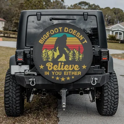 Bigfoot Vintage Spare Tire Cover, Sunset Camping Sasquatch Design, Funny Outdoor Style, Waterproof Vinyl Wheel Protector Spare Tire Cover
