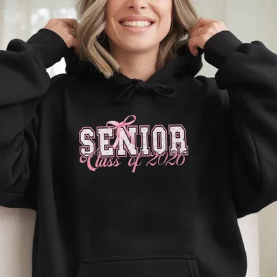 Senior Class Of 2026 Hoodie Cute Pink Bow Graduation Pullover Cozy Unisex Senior Year Gift For High School College