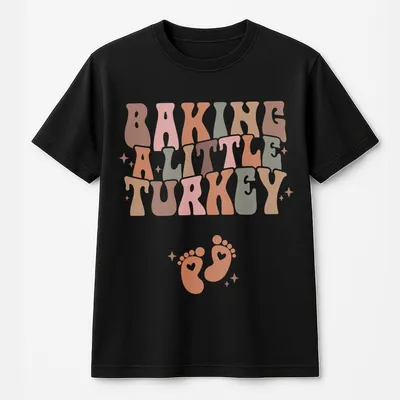 Baking A Little Turkey Pregnancy Announcement T-Shirt, Fall Maternity T-Shirt Autumn Baby Reveal Outfit Thanks