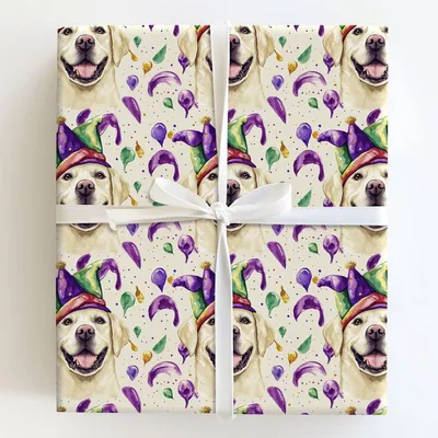 Mardi Gras White Lab - Gift Wrap for Christmas, Holidays Wrapping Paper, Christmas Wrapping Paper