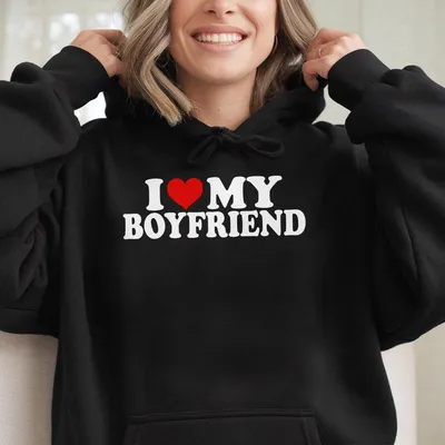 I Love My Boyfriend Graphic Hoodie Hoodie Trendy Valentine Hoodie Heart Hoodie Valentines Day Hoodie